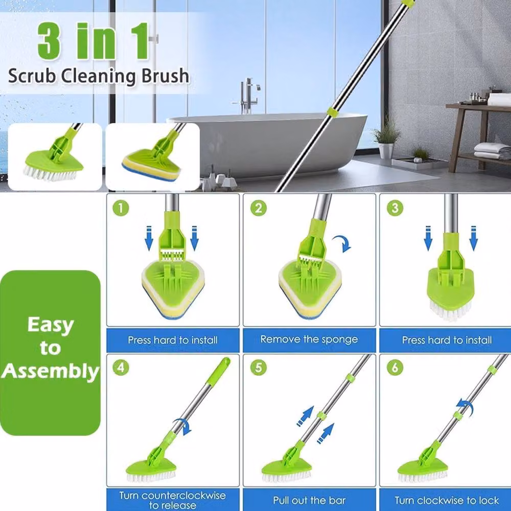 SPETLEK Multifunctional Green Bathroom Cleaning Mop Kit with Microfibre Refillable Head and Telescopic Handle – 2