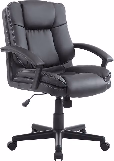 HOMCOM Executive Mid-Back Office Chair in Black Faux Leather with Armrests and Silent Castors – 1