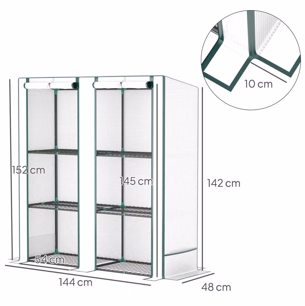 STILVORA Three-Tier Greenhouse with Roll-Up Doors in White, W/D/H: 152 x 48 x 144 cm – 2