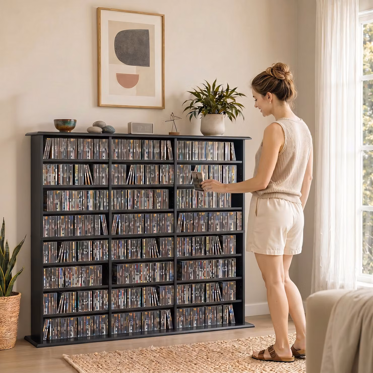HOMCOM Black Media Storage Unit with 24 Compartments and 18 Adjustable Shelves for CD, DVD and Blu-ray Storage, H 145.0 cm x W 126.3 cm – 7