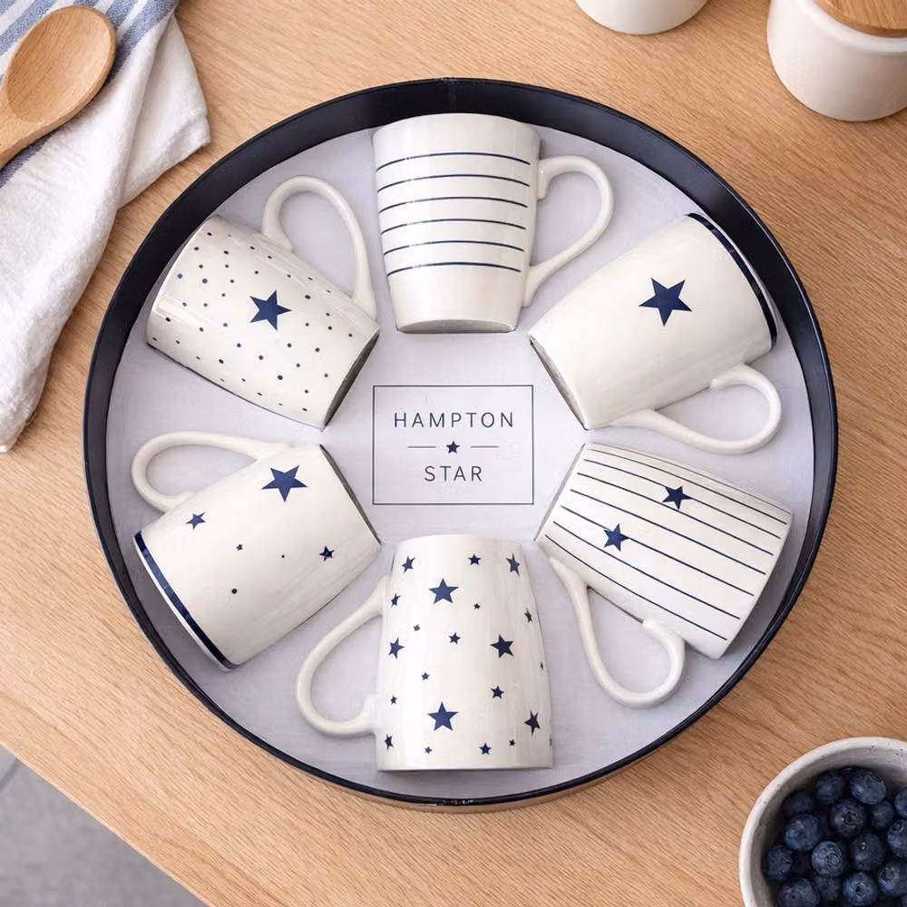 Tipperary Hampton Star Bone China Mug Gift Set of 6 in Ivory and Blue – 2