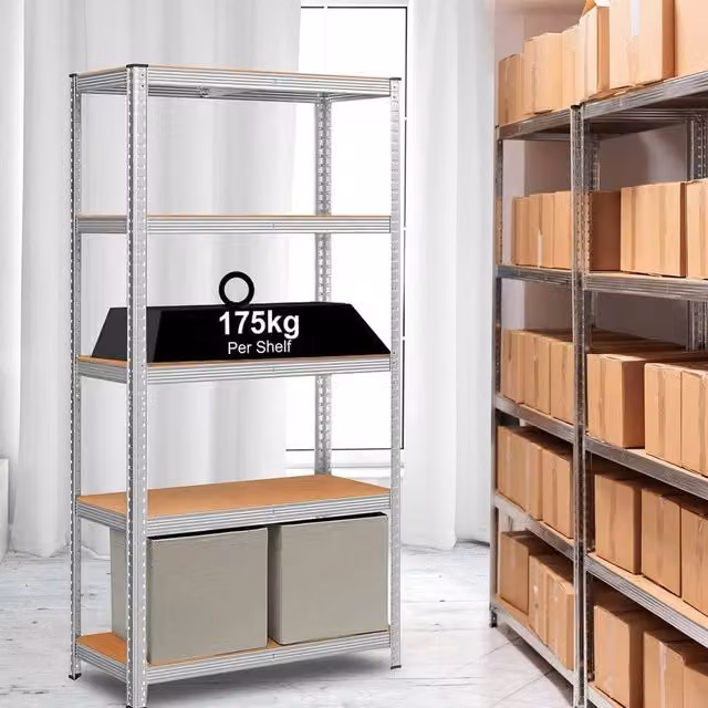 EONLION Heavy Duty 5 Tier Garage Shelving in Brown, W: 100 cm, H: 200 cm