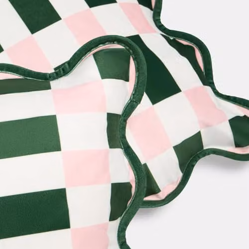 OHS Velvet Scallop Edge Cushion Covers in Green and Pink – 5