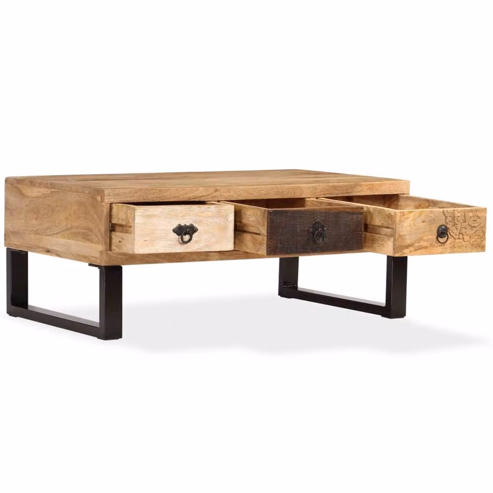Berkfield Home Solid Mango Wood Coffee Table with 3 Drawers, Brown, W: 90 cm, D: 50 cm, H: 35 cm – 2