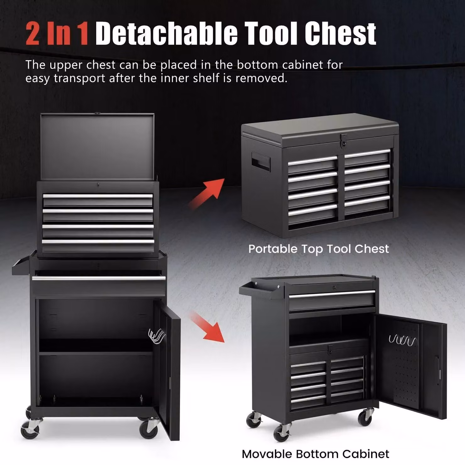 Costway 5-Drawer Rolling Tool Chest Metal Storage Cabinet with Lockable Wheels in Black – 5