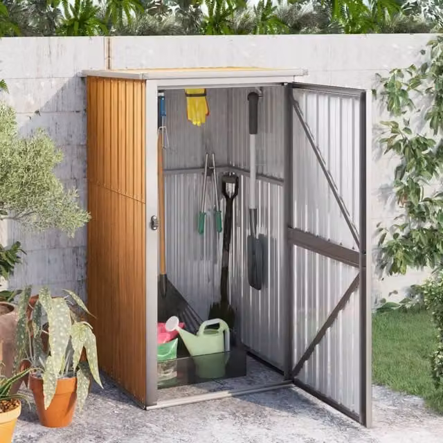 Berkfield Home Brown Galvanised Steel Garden Tool Shed Tall Cabinet W/D/H: 88 x 89 x 161 cm