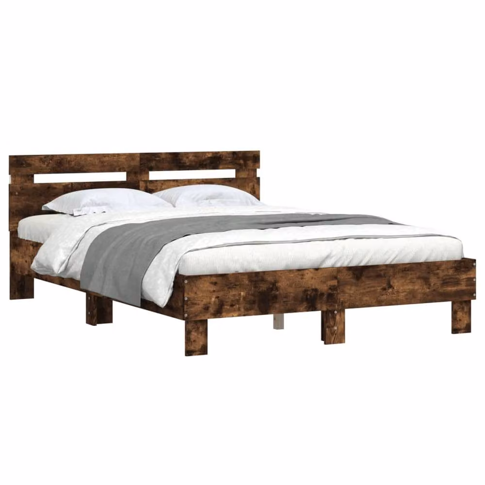 Berkfield Home Modern Small Double Bed Frame with LED Lighting and USB Charging Port in Smoked Oak Brown, W/D/H: 120 x 200 cm – 3