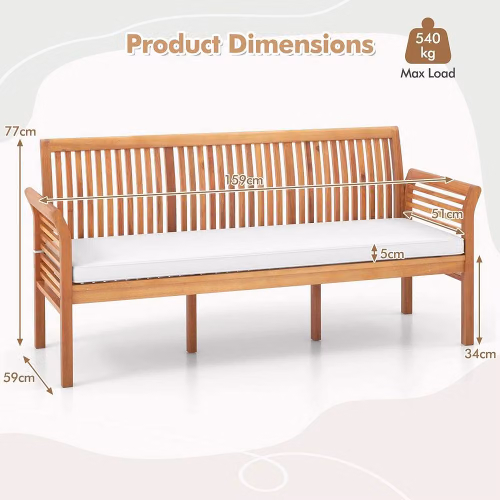 SPETLEK 3 Seater Acacia Wood Garden Bench with High Back Design in Natural Brown, Width: 159 cm – 2