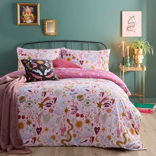 Riva Home Enchanted Reversible Duvet Cover Set, Pink, W: 200 cm, L: 220 cm