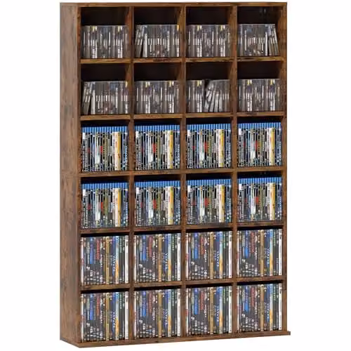 HOMCOM Rustic Brown Media Storage Unit with Adjustable Shelves and Back Panel – 1