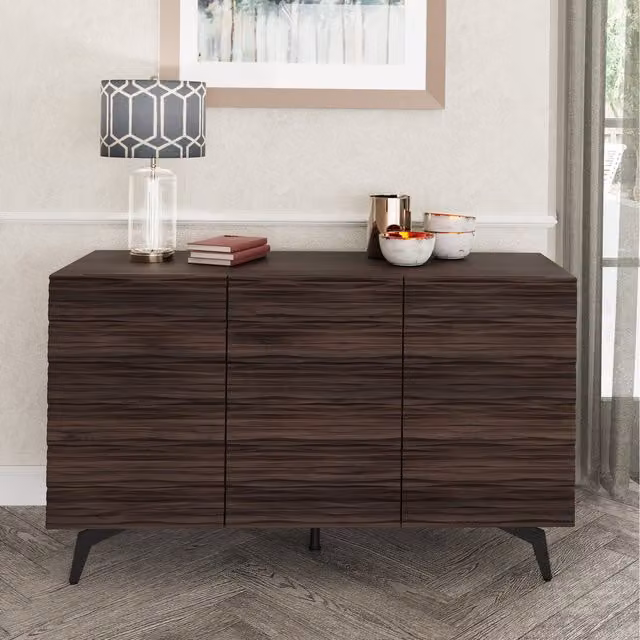 GFW Bantham Large Geometric Mid-Century Sideboard in Brown Wood with Matt Finish