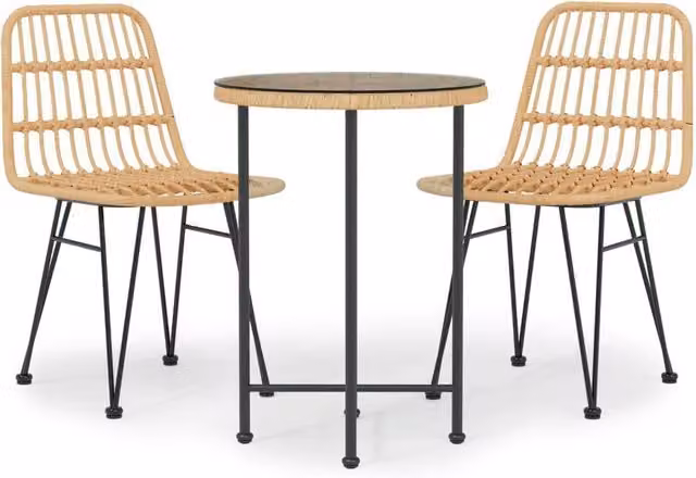 Berkfield Home 3 Piece Brown Poly Rattan Garden Dining Set with Metal and Glass Details