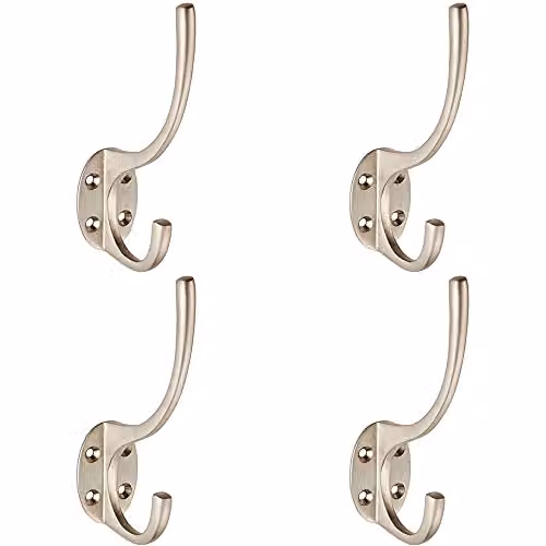 Loops Victorian Hat and Coat Hook on Oval Backplate, Satin Nickel, Pack of 4