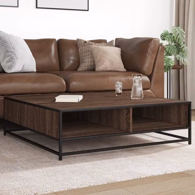 Berkfield Home Industrial Square Coffee Table in Brown Oak, W/D/H: 100 x 100 x 30 cm – 1