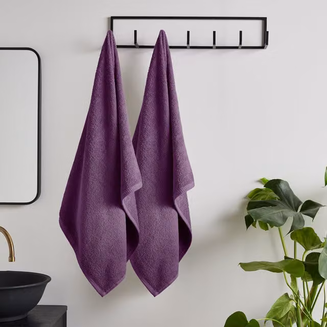 Catherine Lansfield Quick Dry Cotton Bath Sheet Pair, Purple, W: 90 cm, D: 140 cm – 1