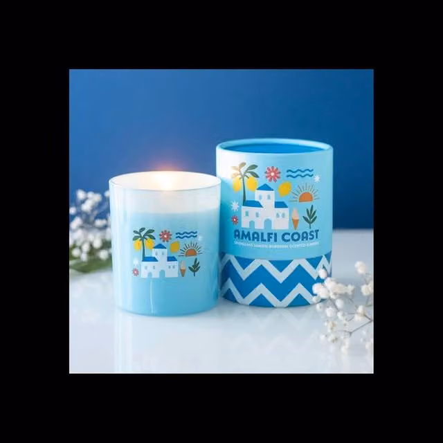 KDMD Amalfi Coast Sparkling Lemon Blossom Scented Candle in Blue