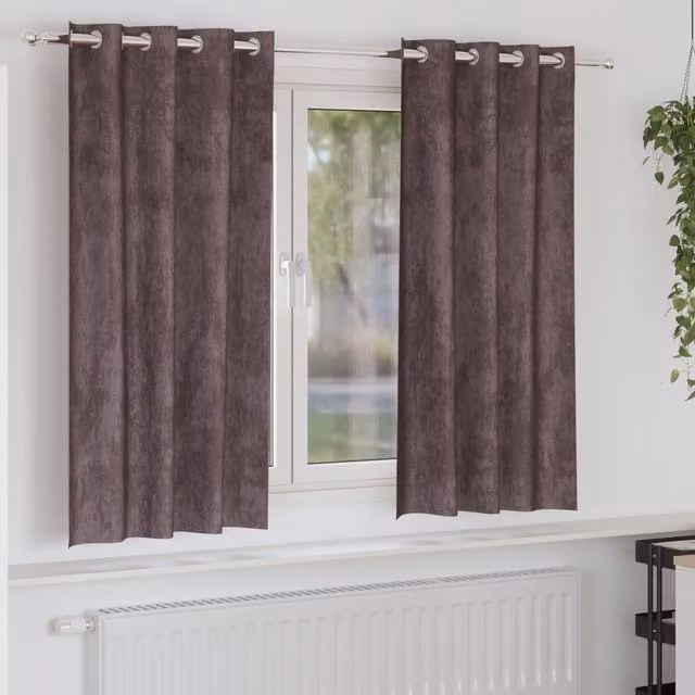Berkfield Home Brown Velvet Eyelet Curtains, 2 Pack, H 175 cm x W 140 cm