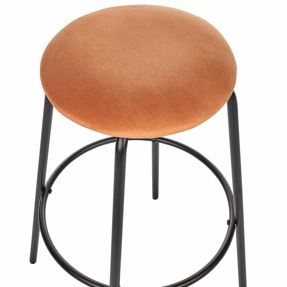Wyld and Coco Set of 2 Orange Velvet Bar Stools with Metal Footrests – 3
