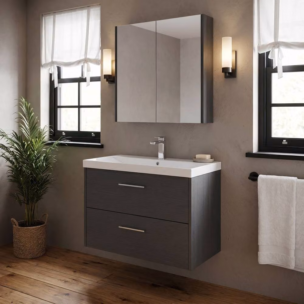 Balterley Winshill 2 Drawer Vanity Basin Unit, Dark Grey Woodgrain, W: 80 cm – 3