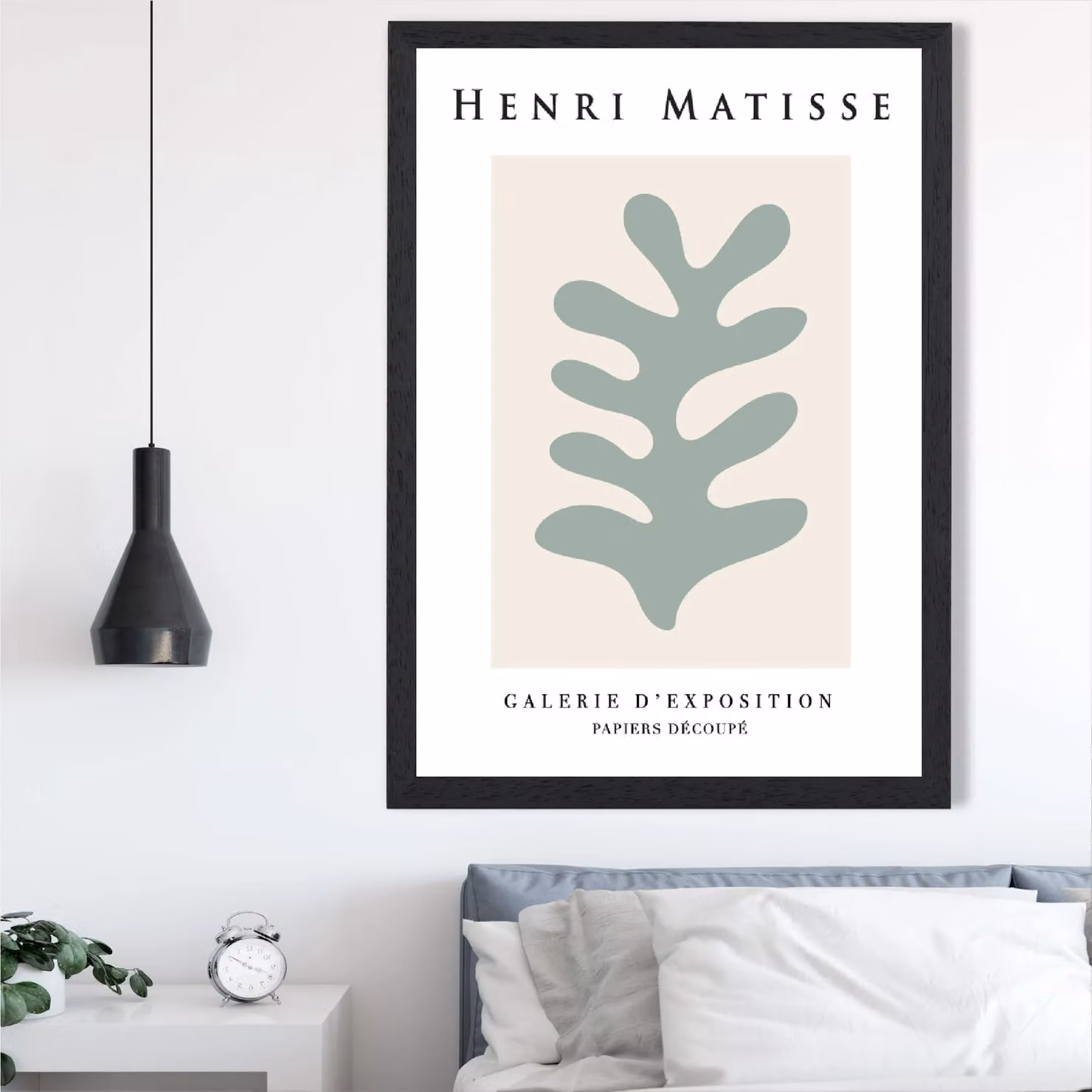 ARTZE Matisse Floral Cutout Framed Print in Beige and Sage Green with Black Frame – 2