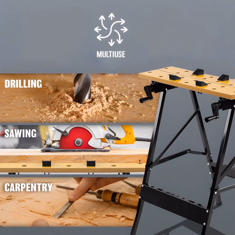 Hinsinc Foldable Portable Wood and Steel Workbench in Black W: 1000 cm, D: 52 cm – 3