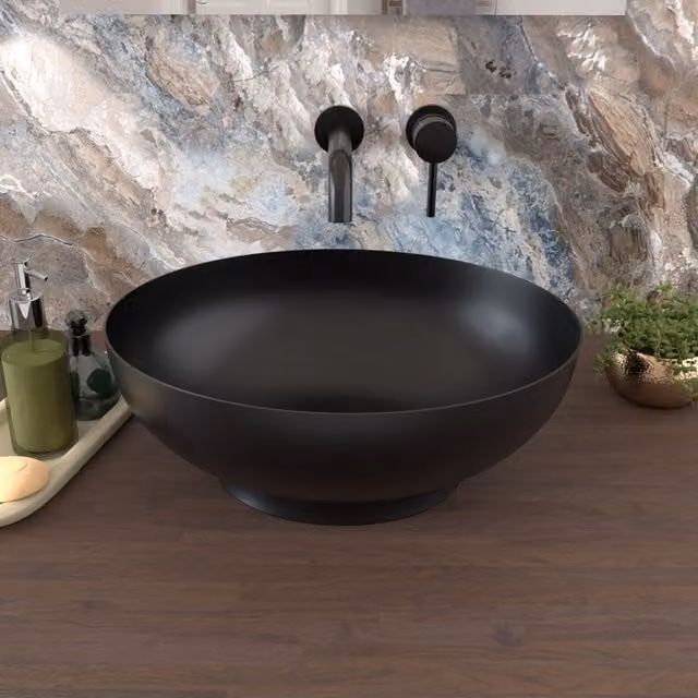 Nes Home Oval Countertop Basin in Matte Black, W: 41.0 cm, D: 33.5 cm – 1
