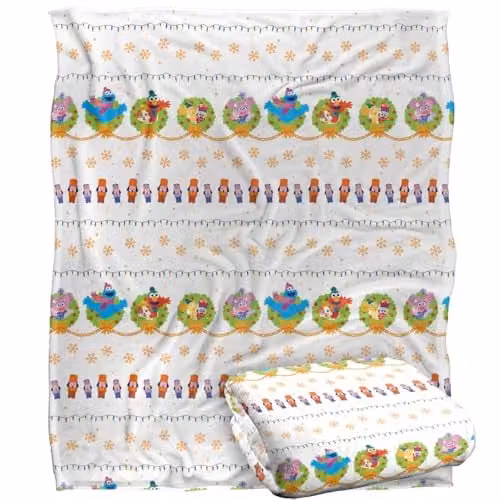 LOGOVISION Sesame Street Holiday Wreath Pattern Super Soft Fleece Throw Blanket, White, W: 152 cm, D: 127 cm