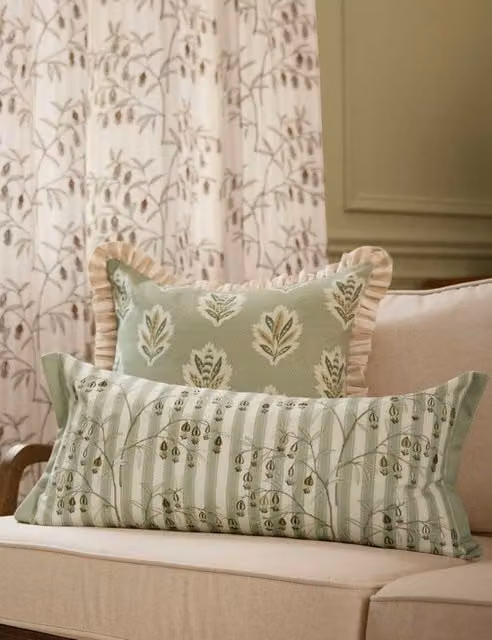 Sanderson Green Mix Rectangular Striped Oriental Cushion