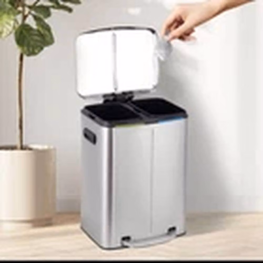EONLION Double Metal Step Rubbish Bin with Soft Close and Removable Plastic Inner Buckets, 40L, Silver – 3
