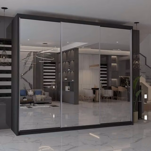 MN Furniture Cuba Black Sliding Mirror Wardrobe with LED Lighting W: 250 cm, H: 217 cm – 1