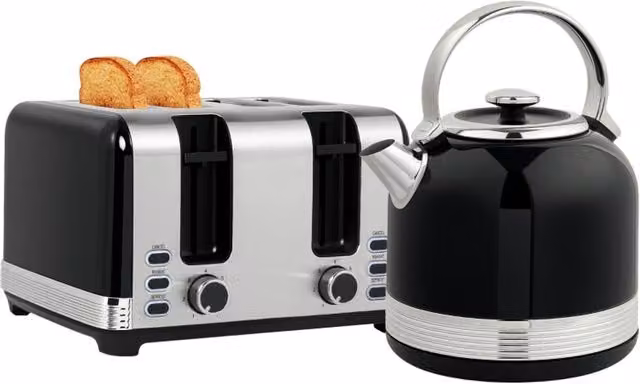 Rolipo Black Kettle and Toaster Set in Stainless Steel and Metal