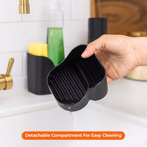 Innoteck 3-in-1 Kitchen Sink Organiser with Dual Soap Dispenser and Sponge Holder, Black – 6