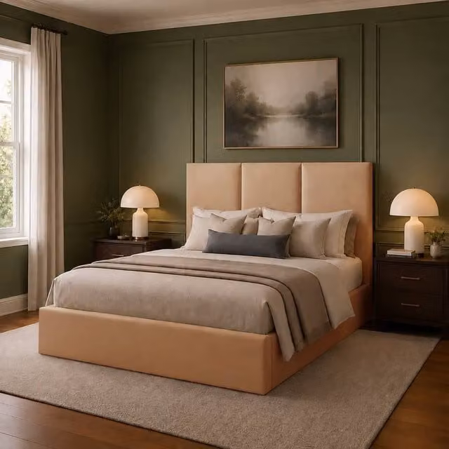 Desire Deco Stanley Upholstered Plush Velvet Bed Frame in Beige, Super King Size (200 x 200 cm)