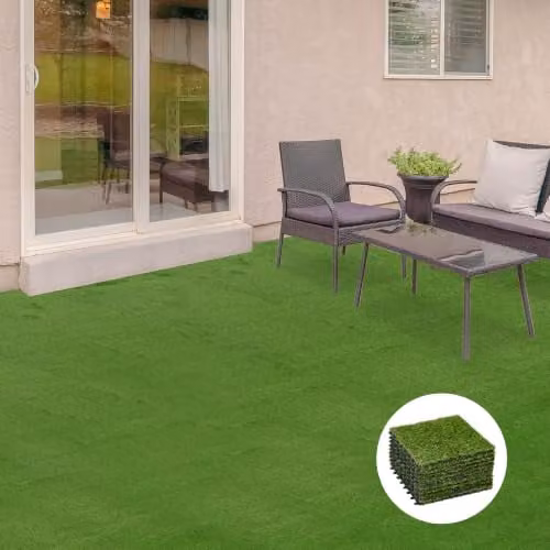 Outsunny 10-Piece Artificial Grass Turf Tile Set, Dark Green, W/D: 30 x 30 cm – 2