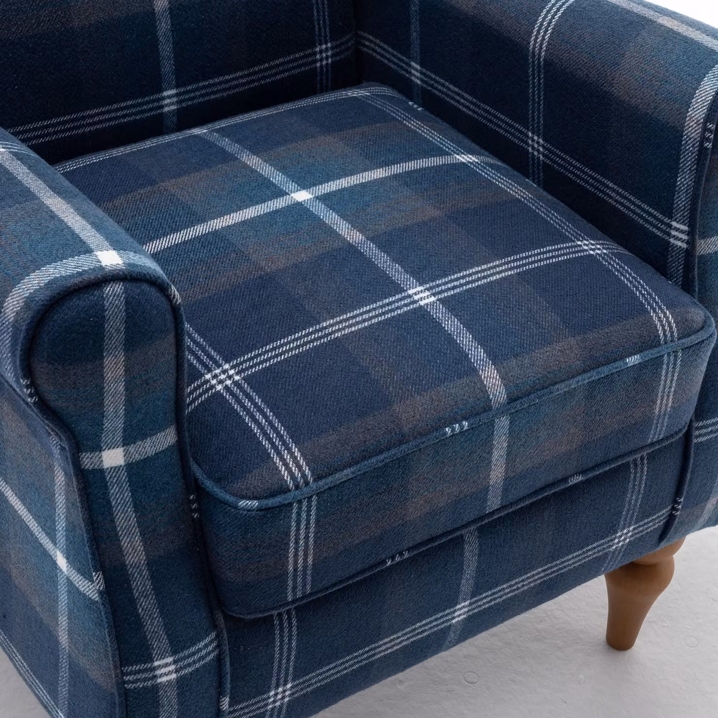 FURNITURE ONE Retro Blue Checked Fabric Wingback Accent Chair with Armrests, W/D/H: 70.0 x 75.0 x 96.0 cm – 3