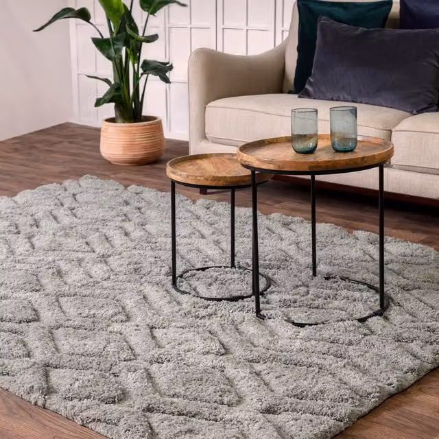 Asiatic Carpets Harrison Silver and Grey Geometric Carved Shaggy 40mm Area Rug W: 160 cm, L: 230 cm