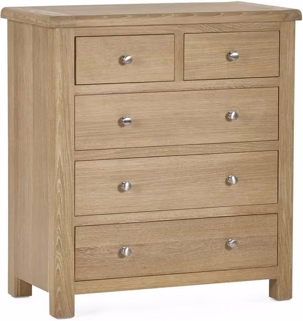 Cheshire Premium Hudson Limed Oak 3 + 2 Drawer Chest in Brown