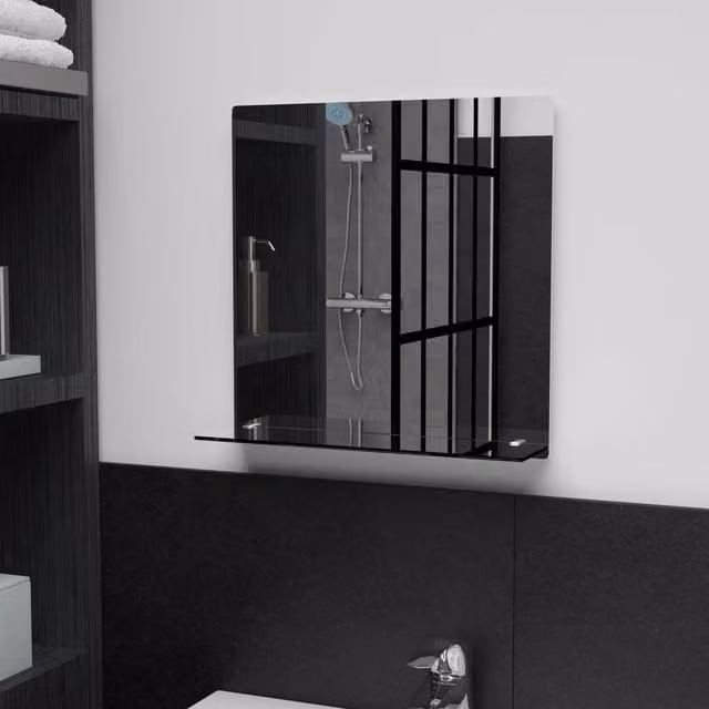 Berkfield Home Minimalist Square Wall Mirror with Shelf, Transparent Tempered Glass, W/D/H: 40 x 40 x 40 cm – 1
