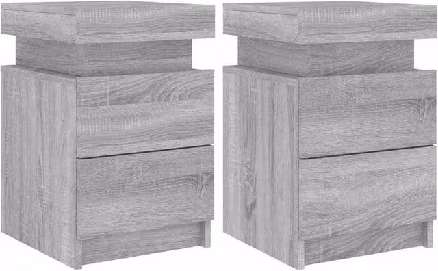 Berkfield Home Set of 2 Grey Sonoma Bedside Cabinets with Integrated LED Lights, W/D/H: 35 x 39 x 55 cm
