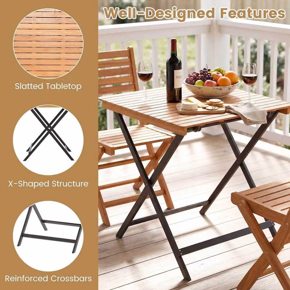VOGREX Portable Outdoor Bistro Table in Brown Acacia Wood, W/D/H: 70 x 70 x 70 cm – 4