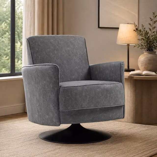 STILVORA Grey Faux Leather 360 Degree Swivel Tub Armchair