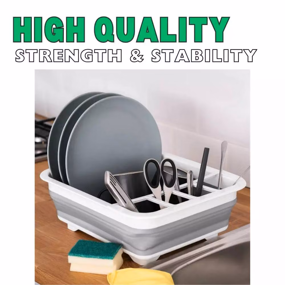 Marco Paul Large Collapsible Silicone Dish Drainer with Cutlery Holder in Grey, W/D/H: 31.5 x 13.0 x 31.5 cm – 5