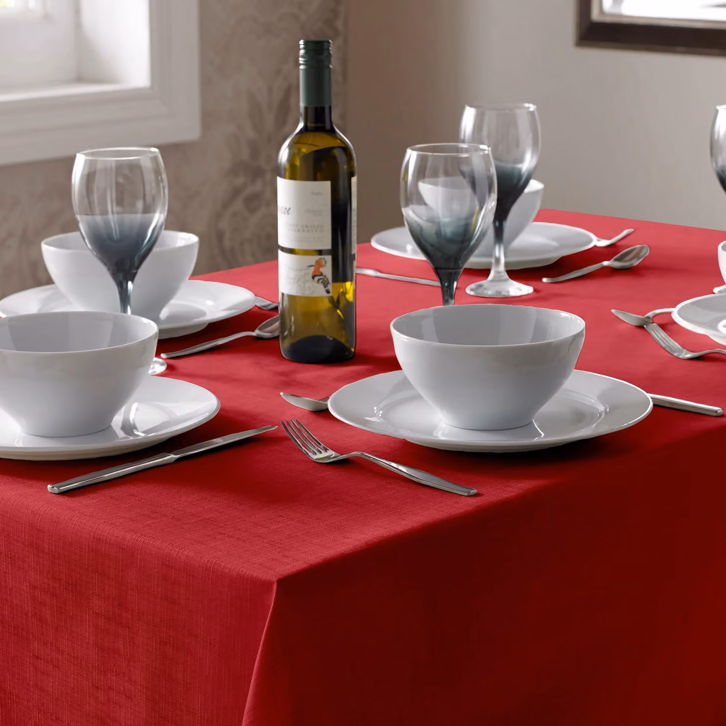 Luxury Living Red Linen-Look Square Tablecloth, W/D/H: 85 x 85 x 1 cm – 2