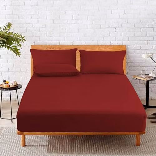 Home Sweet Home UK Red Polycotton Plain Dyed Fitted Cot Bed Sheet, W/D/H: 70 x 140 x 15 cm – 4