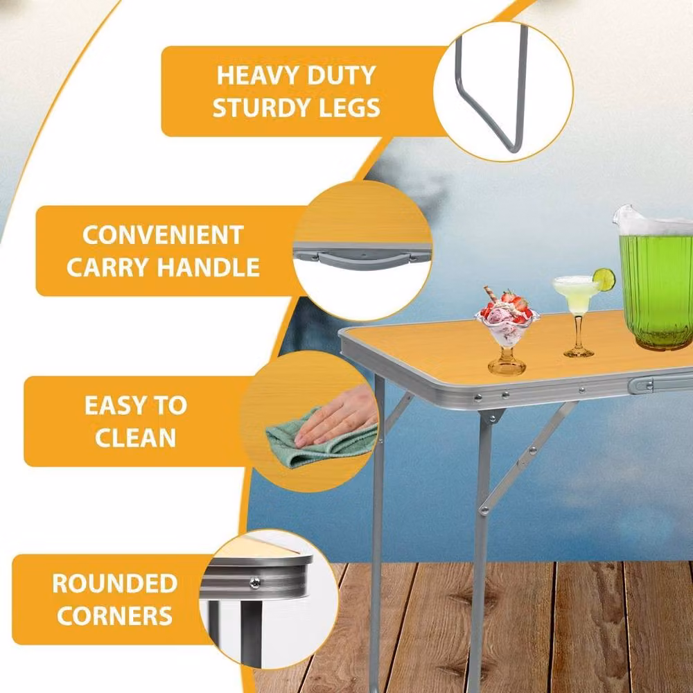 Kelvenix Camping Garden Party Trestle Dinner Table in Orange and Yellow, W/D/H: 100 x 60 x 70 cm – 4