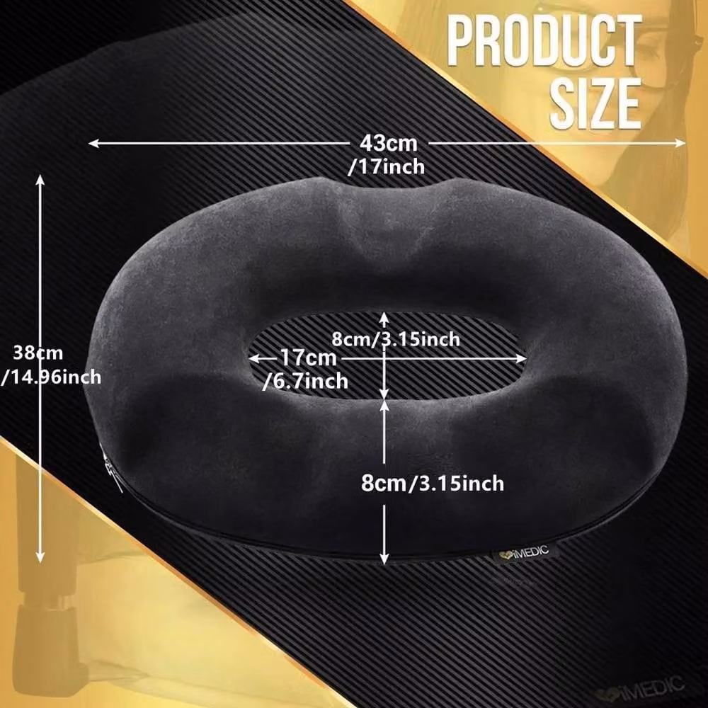 KORVIXA Black Memory Foam Orthopaedic Donut Cushion with Ergonomic Contoured Seat and Back Support, W/D/H: 120 x 120 x 135 cm – 2