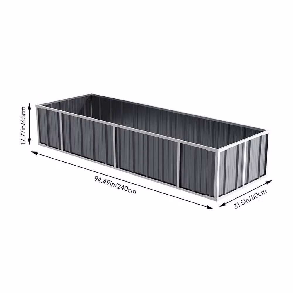 FLAVORA Grey Galvanised Steel Raised Garden Bed W: 240 cm, D: 80 cm, H: 45 cm – 2