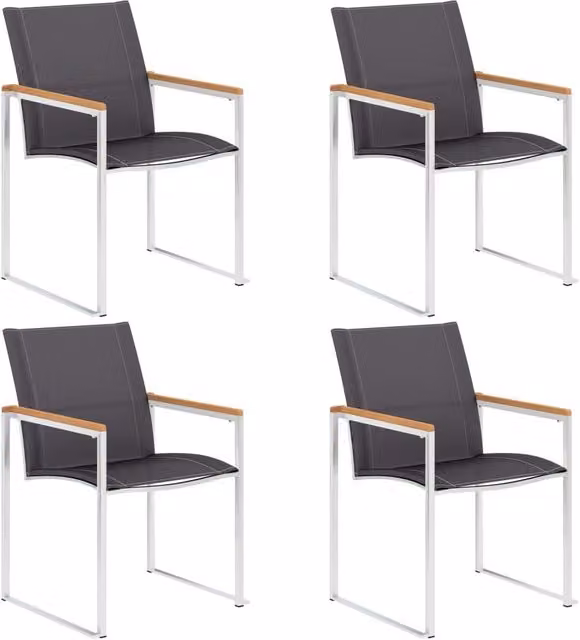 Berkfield Home Set of 4 Grey Garden Chairs with Stainless Steel and Wood Frames