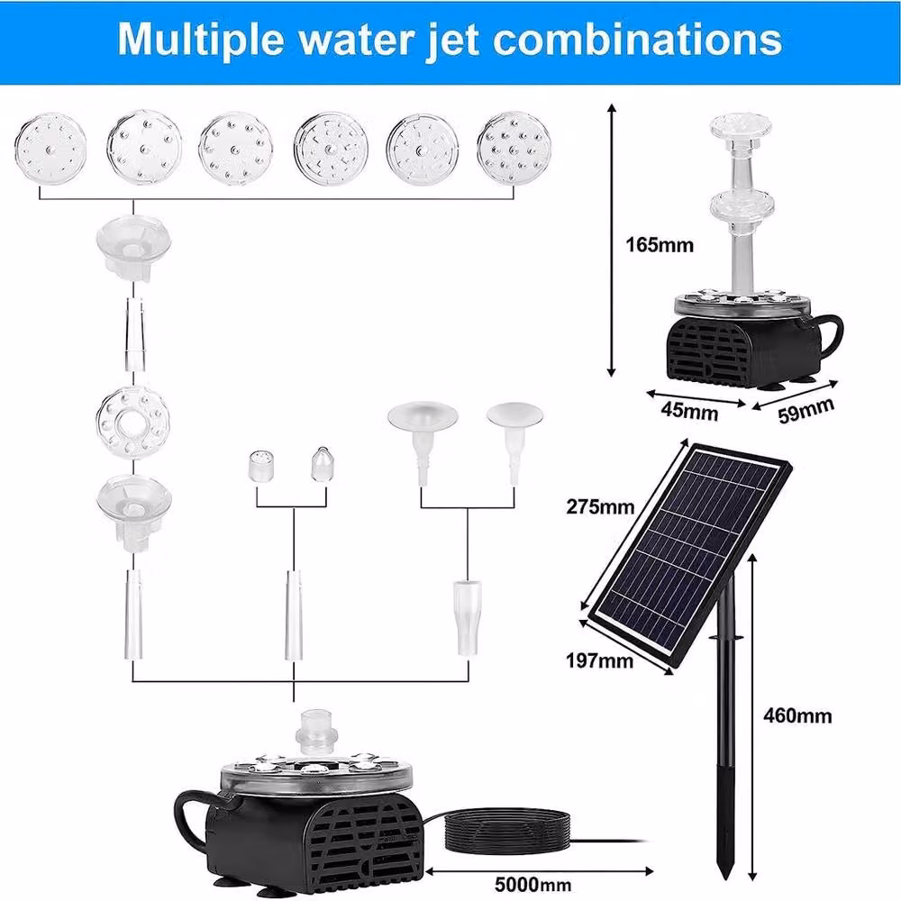 NESTLUNE 7W 8LED Solar Powered Water Feature Fountain Pump in Black – 2