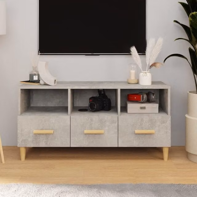 Berkfield Home Modern Wall Mounted TV Cabinet in Concrete Grey, W/D/H: 102 x 36 x 50 cm – 1
